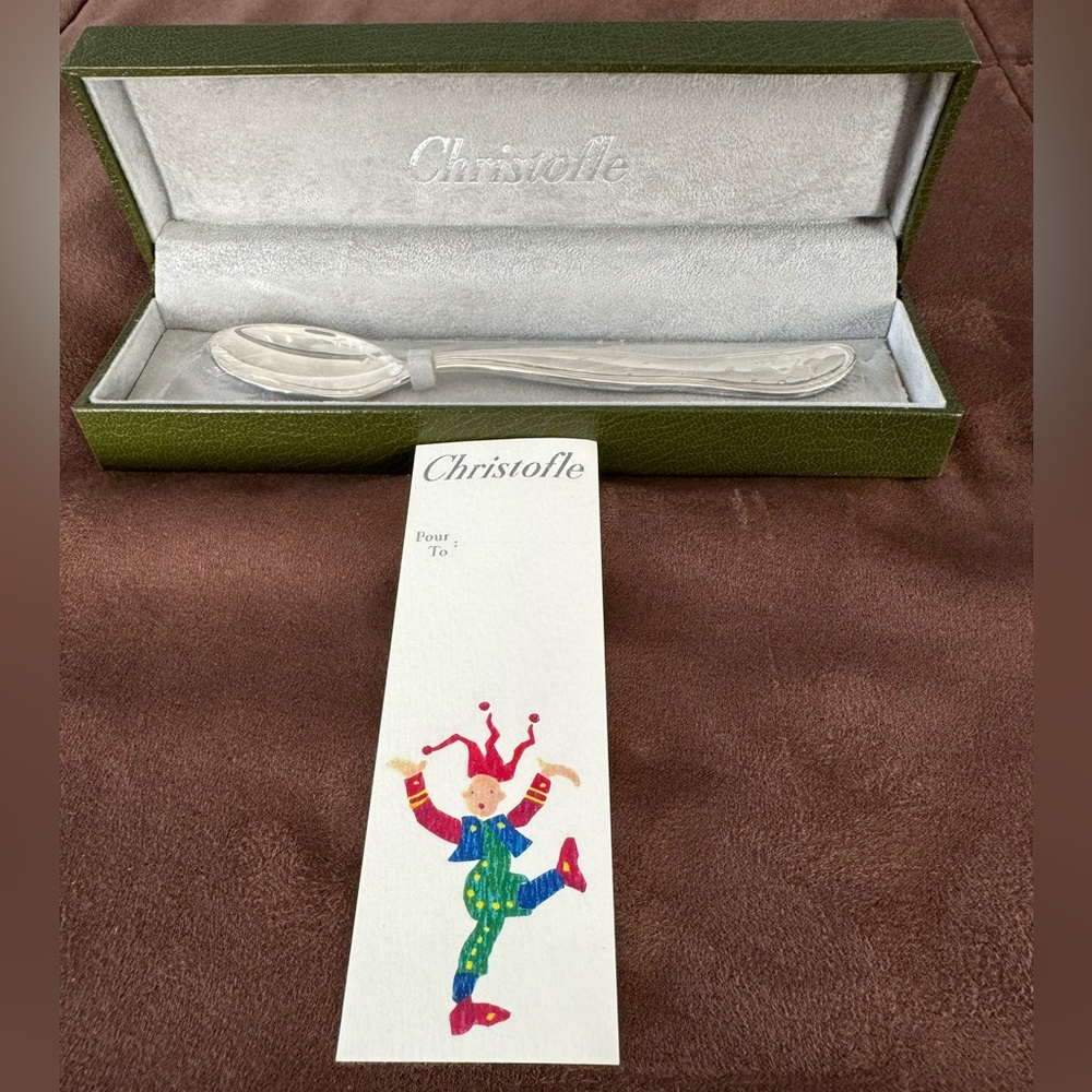 NIB Sealed Christofle Silver Jester Baby Spoon with Gift Card